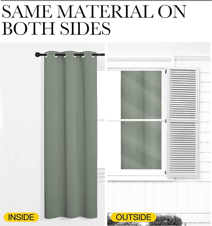 NICETOWN Bedroom Curtain Panels Blackout Draperies, Thermal Insulated Solid Grommet Blackout Curtains/Drapes (1 Pair, 34 by 63 inches, Sage Green)