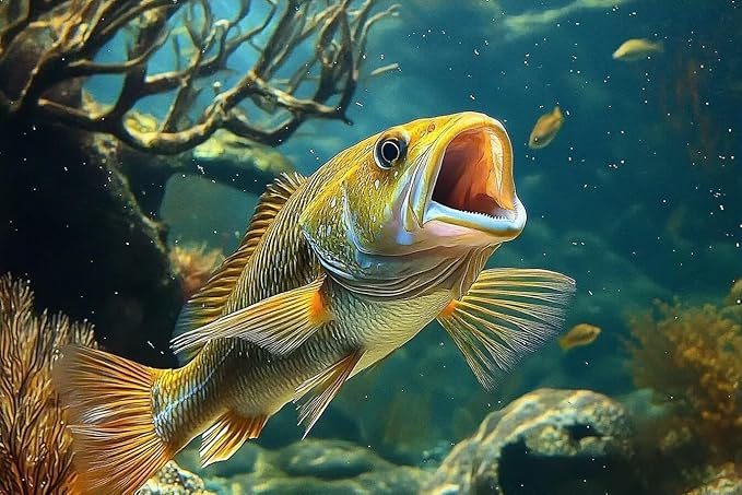 70 Piece Adult Jigsaw Puzzle, Largemouth Bass and Underwater Landscape Puzzle, Gift for Fishing Lovers