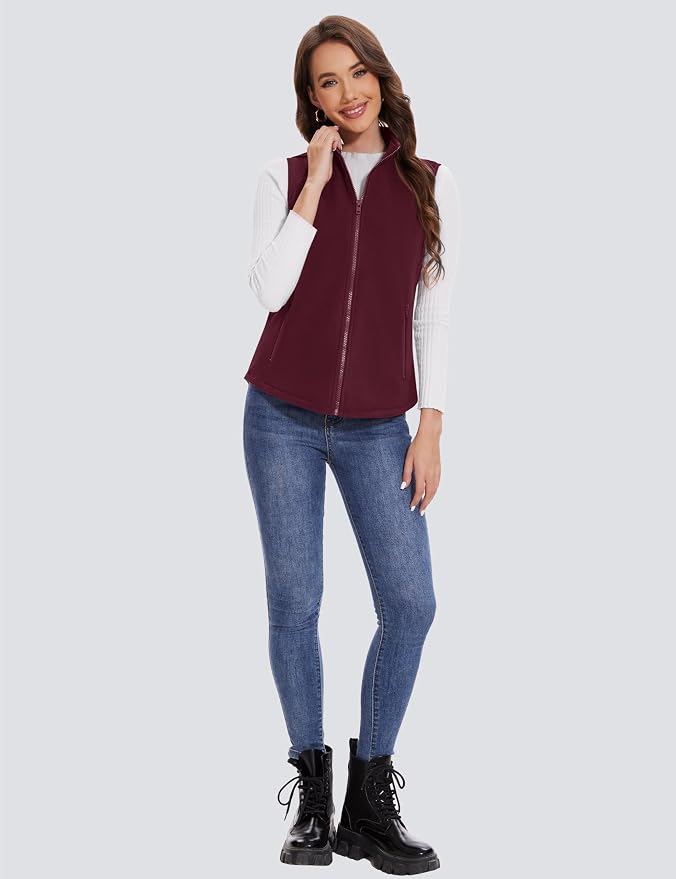 MAGCOMSEN Women's Fleece Vest with Zipper Pockets Zip Up Sleeveless Jackets Lightweight Soft Warm Polar Vest Outerwear