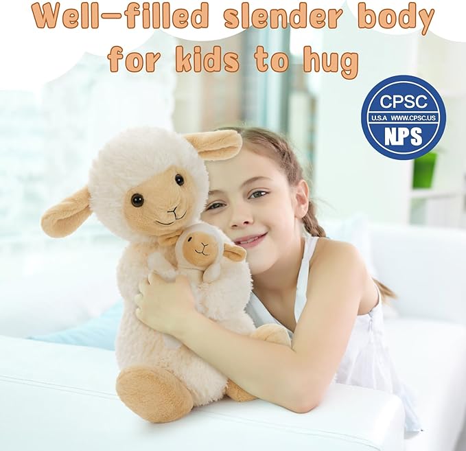 Tezituor 2-in-1 Large Sheep Stuffed Animal, 16 Inch Big Stuffed Sheep Plush with Baby Toy for Girls Boys, Cuddle Hugging Lamb Plush Gift for Birthday Christmas