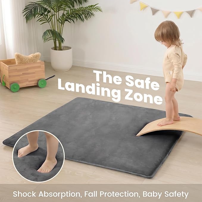 Huloo Sleep Baby Play Mat for Floor,1.3" Thick Elasti-Foam 47"×47" Playpen Mat for Tummy Time,Water Repellent Soft Coral Velvet for Toddler,Infant,Kids,Non-Slip Backing Safe for Crawling(Dark Grey)