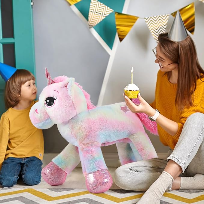 Tezituor 32in Giant Unicorn Plush Toys,Cute Rainbow Pink Unicorn Stuffed Animals,Unicorn Birthday Decorations for Girls,Big Unicorns Gifts for Children