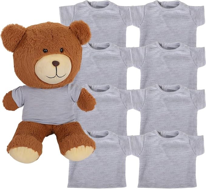 8 - Pack Gray Blank T - Shirts for 17 - 18 Inch Bears | Thick DIY Stuffed Animal Canvas Clothes (Gray)