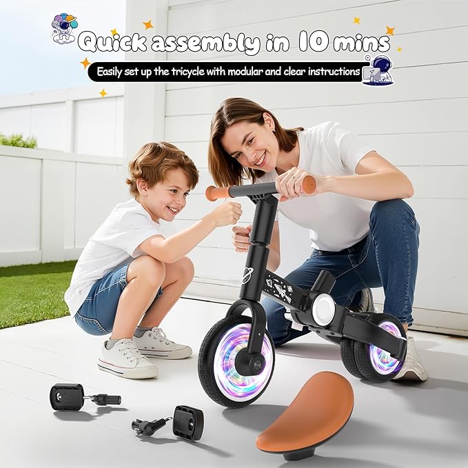 3 in 1 Toddler Balance Bike for 1-4 Year Olds, Colorful Lighting Baby Toddler Tricycle for 1 2 3 4 Year Old with Removable Pedals, Kids Bicycle Toy for Boys Girls Balance Training, Birthday Gift