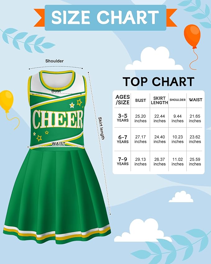 JenPen Cheerleader Costume Set Cheerleading Outfit Cheer Uniform Dress Cosplay for Halloween Party Gifts 3-9 Years