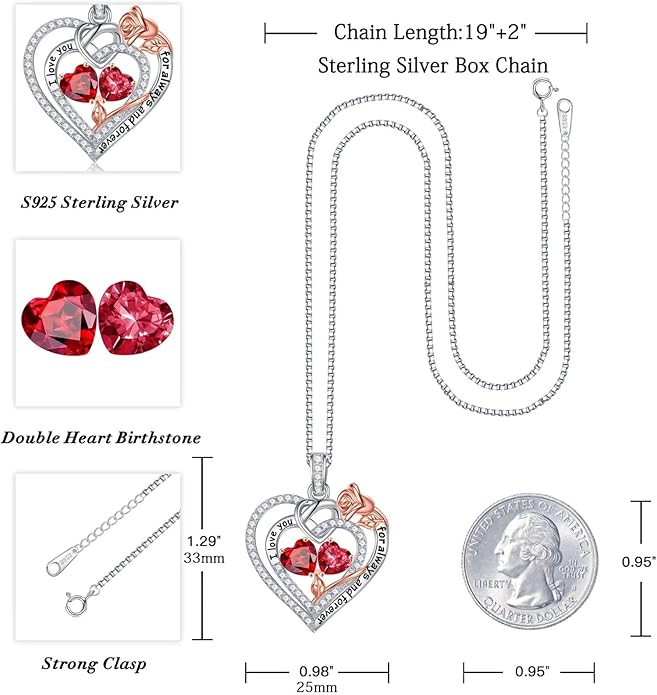 Iefil Valentines Day Gifts for Her Wife - 925 Sterling Silver Double Birthstone Necklace, Anniversary Birthday Gifts for Women, Jewelry Gift for Wife Girlfriend Mom Her