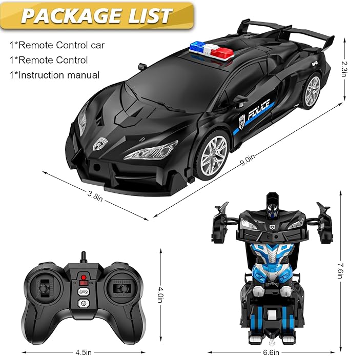 Remote Control Car for Kids , One Button Transformation to Robot with Flashing Light 2.4 Ghz Transforming Robot Car 1:18 Scale Transform RC Cars Toy Boys Girls Birthday Gift with 360 Degree Rotation