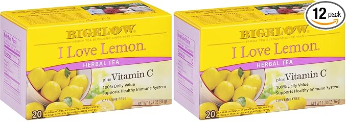 Bigelow Tea I Love Lemon with Vitamin C Herbal Tea, Caffeine Free_Tea, 20 Count (Pack of 12)