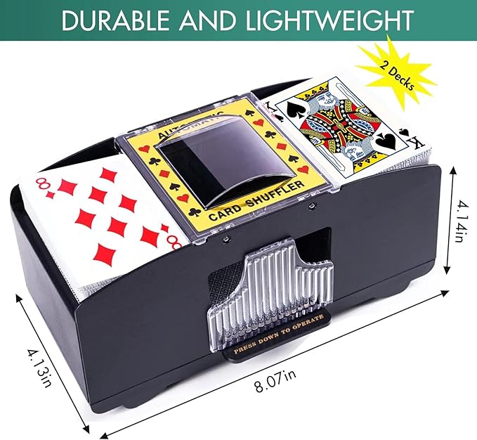 Automatic Card Shuffler 2 Deck, Battery Operated Card Dealer Machine, Electric Casino Card Shuffler for UNO, Blackjack, Texas Hold'em, Home Card Games