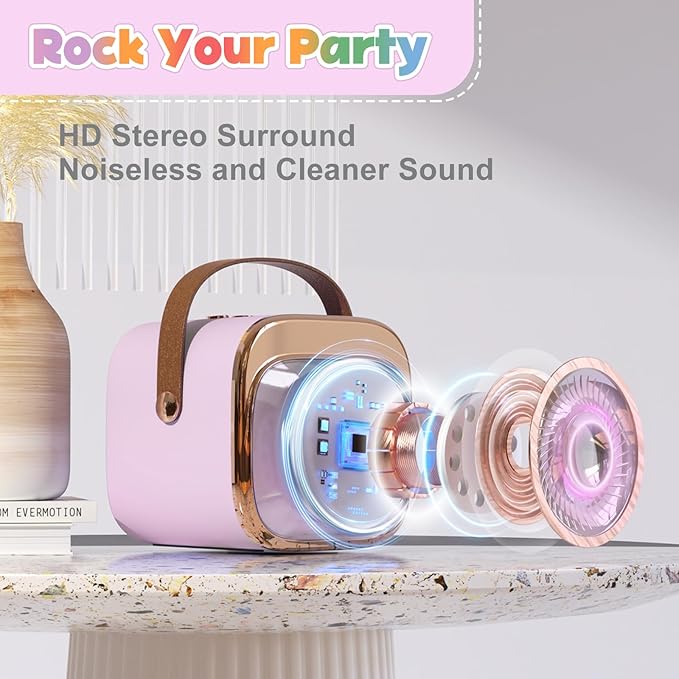 FLUESTON Mini Karaoke Machine for Kids Adults, Portable Bluetooth Speaker with 2 Wireless Microphones, Toys for Girls Ages 3, 4, 5, 6, 7, 8, 9,10,11,12+ Years Old, Birthday Valentines Gifts for Kids