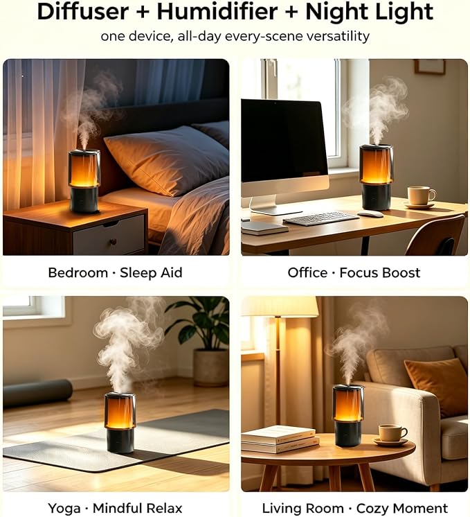 Essential Oil Diffuser 130ML, Aromatherapy Diffuser with LED Mood Lighting 2 Mist Mode, Ultrasonic Mist Humidifier for Car Home Office Bedroom ﻿ (Black)