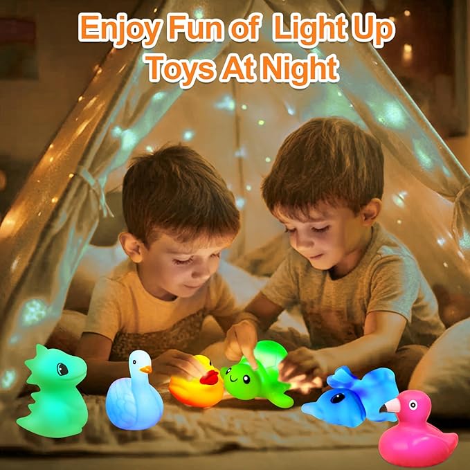 6 Pack 3.5" Large Easter Eggs Filled with Light Up Animal Floating Bath Toys, Plastic Easter Eggs with Dinosaur, Duck Toys Inside for Kids Toddlers Easter Basket Stuffers Fillers Gift Party Favors