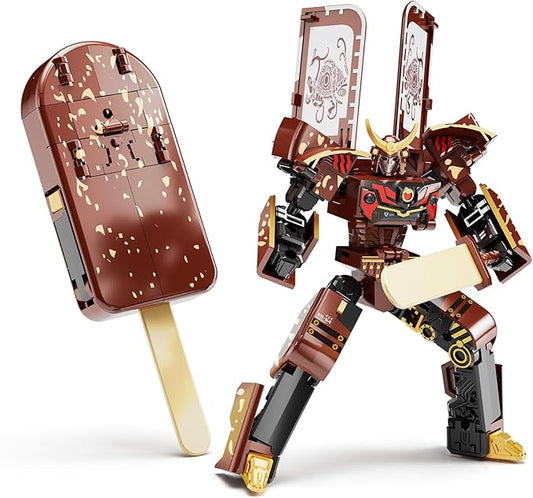 Ice Cream Transforming Toy, 2 in 1 Transform into Robot Action Figure, DIY Transformation Figure Toys for Kids & Adults Action Figures for Boys Party Favors Gift (Brown)