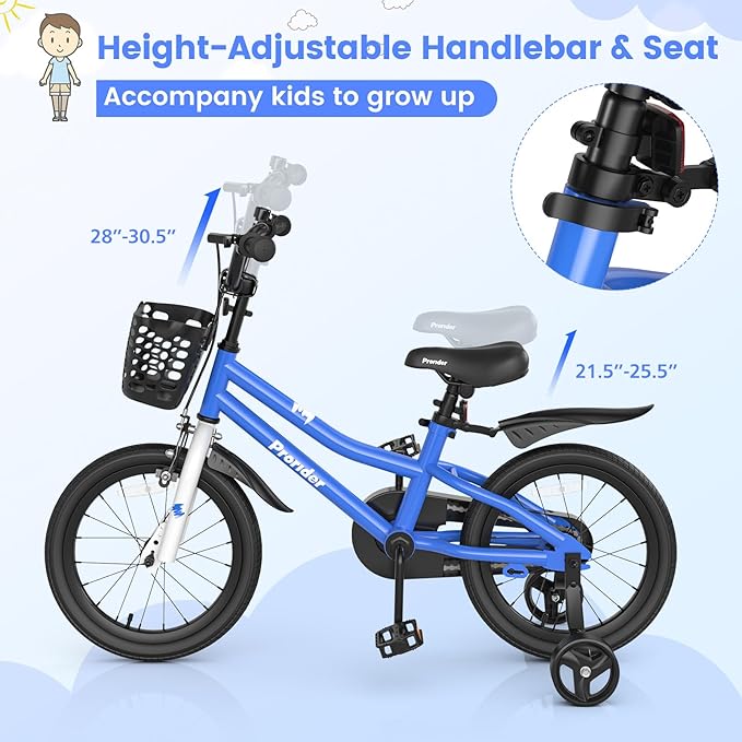 BABY JOY Kids Bike, 12 14 16 18 20 Inch Children Bikes for Boys Girls Teens 3-8 8+ Years w/Training Wheels or Kickstand, Handbrake, Coaster Brake & Removable Basket, Kids Bicycle of Multiple Colors