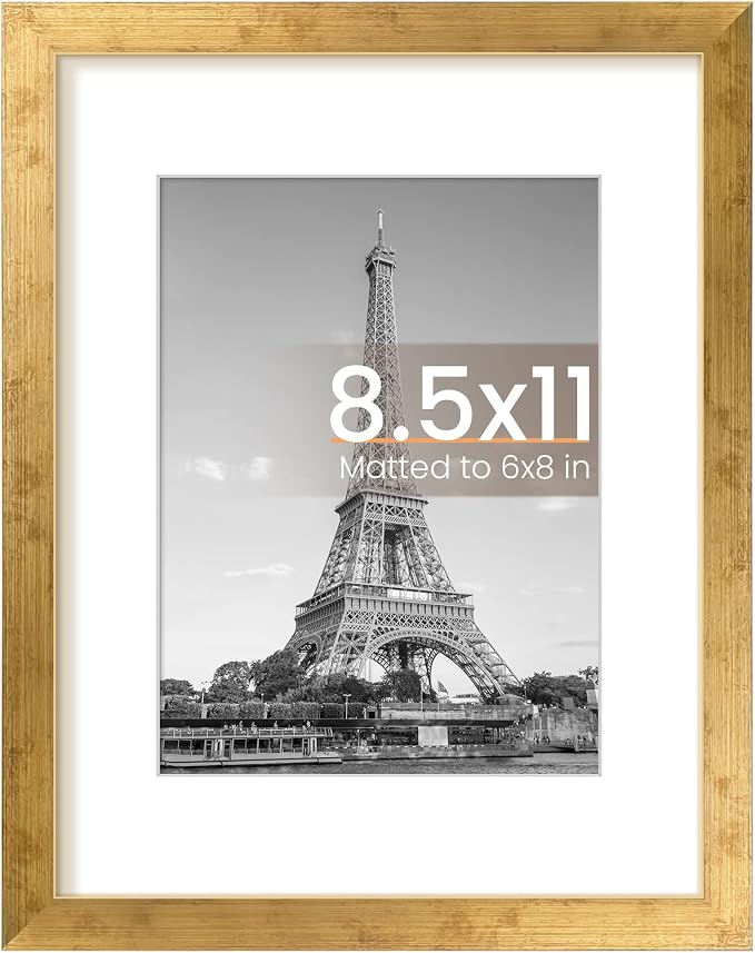 upsimples 8.5 By 11 Picture Frame, Display Pictures 6x8 with Mat or 8.5 x 11 Without, Wall Hanging Photo Frames, Bronze, 1 Pack