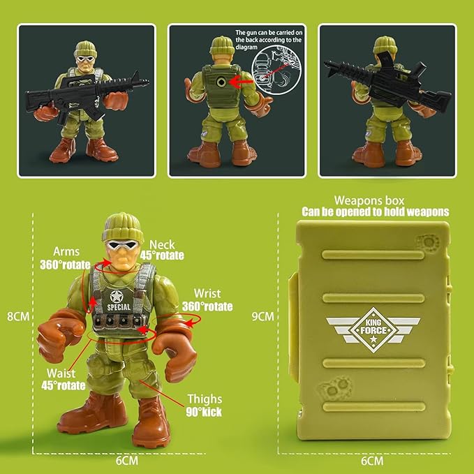 Army Men Soldiers Toy Set, Army Men with Weapons Military Playset with 2 Cases 1Truck 1Screwdriver,Birthday Gift for Toddler Boys
