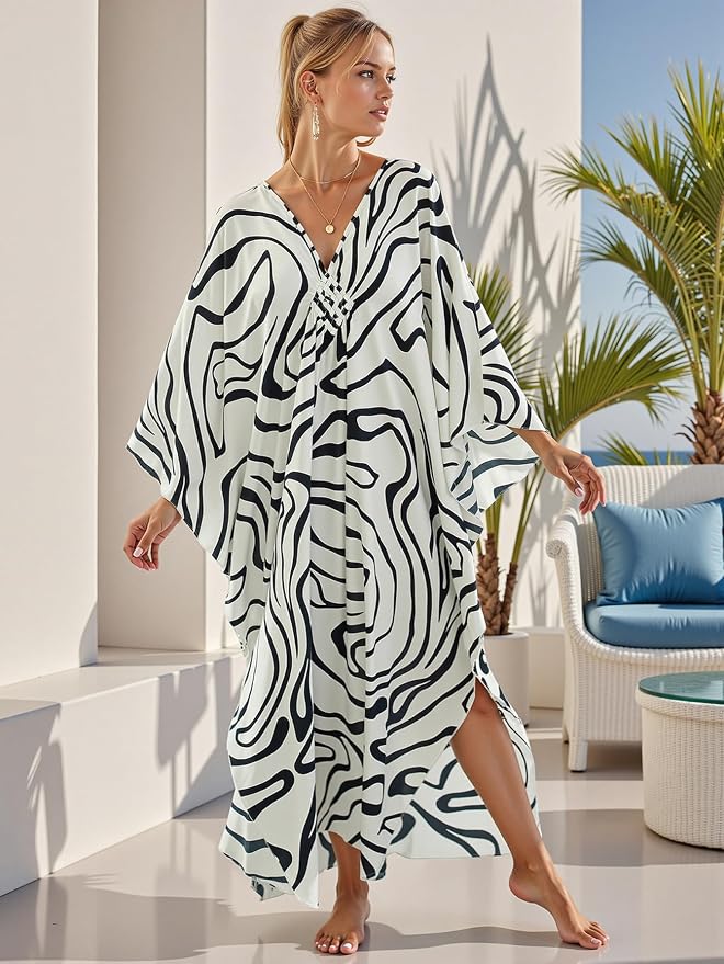 Mumu Dresses for Women Plus Size, Bohemian Kaftan Beach Cover Up Long Maxi Nightgown Soft Loungewear