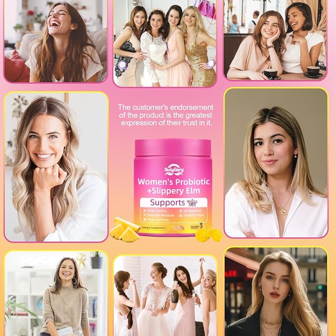 Suiyilary Feminine Probiotics Gummies for Women, PH Balance, Premium Vaginal Health, Immune Support, Vegan, Gluten-Free, Hawaiian Pineapple 60 Gummies 30 Servings