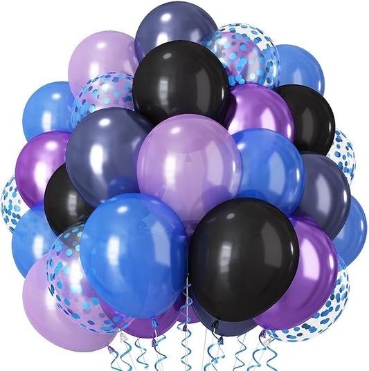 Black Purple Blue Balloon, 60 PCS Outer Space Balloons, 12Inch Metallic Navy Blue Purple Black Balloon Pearl Purple Blue Confetti Latex Balloons for Kids Boys Astronaut Space Birthday Party Decoration