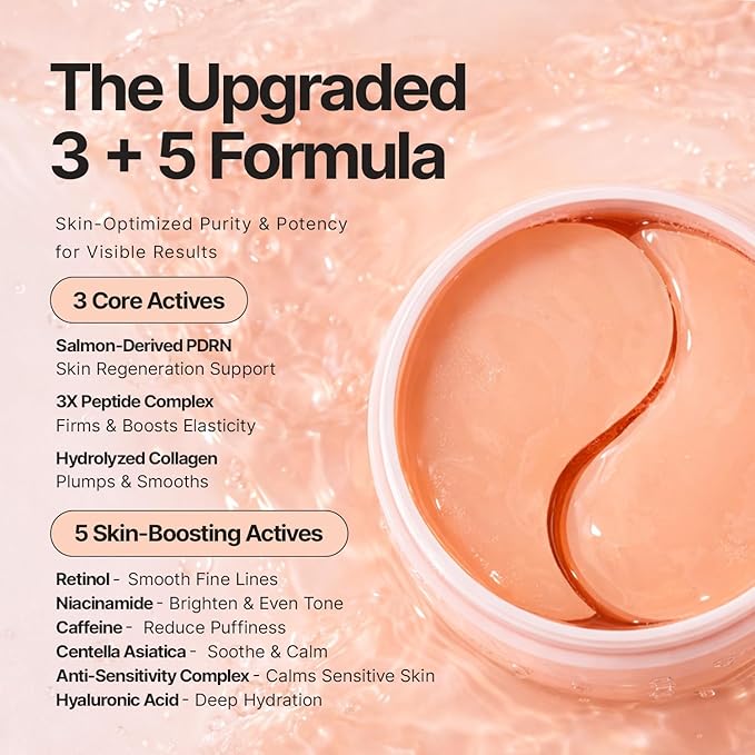 Enaskin Naturals PDRN Under Eye Patches for Dark Circles & Puffiness - Korean Skin Care Hydrogel Eye Mask Salmon DNA, Peptide, Retinol & Caffeine for Bags & Anti Aging & Smile Line - 30 Pairs (Pink)