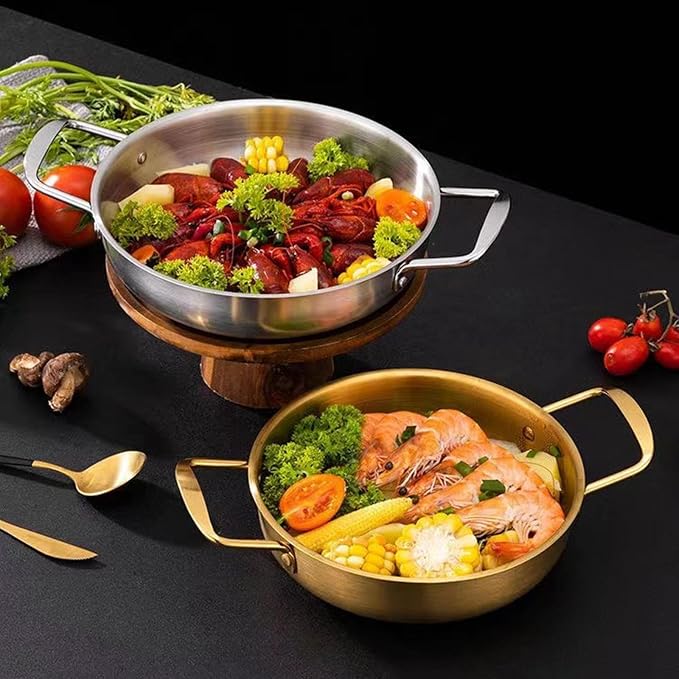 Korean Ramen Cooking Pot with Handles for Instant Noodle Soup and Camping, 24 cm Silver