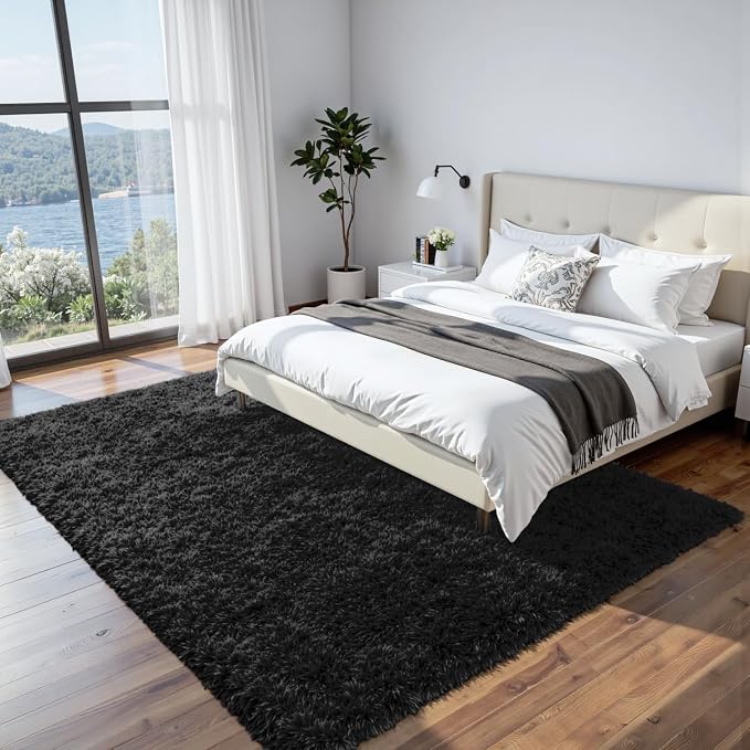 9x12 Area Rugs for Living Room Rug: Soft Fluffy Shag Black Rugs for Bedroom, Non-Slip Large Fuzzy Plush Rug Indoor Floor Carpet for Nursery Kids Boys Girls Room, Dorms, Playroom, Modern Home Decor
