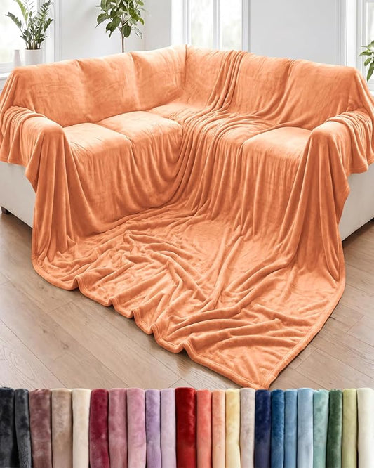 Ultra Soft Fleece Blanket Oversized King Size - Flannel Fleece Luxury Blanket - Lightweight for Couch Bed Chair - Thick, Warm and Breathable - All Season Cozy, Peach Fuzz