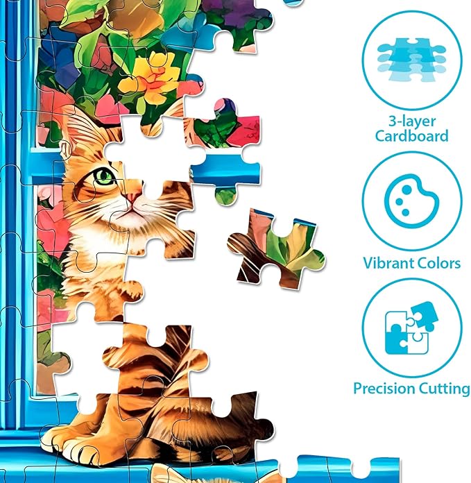 Jigsaw Puzzles for Adults 300 Pieces, Flower Cat Puzzle 300 Pieces for Adult Interlock Perfectly No Dust, Challenging Puzzles Home Decor Birthday Gift Toy for Men Women Kids Seniors (20.5"x15")