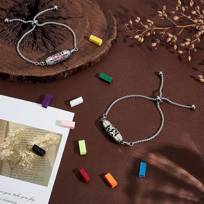 WEBEEDY 2 Pcs Essential Oil Diffuser Bracelet with 20 Refill Pads Silver Adjustable Aromatherapy Scent Bracelet Perfume Bracelets for Women Yoga Meditation Relaxation Anniversary Birthday Gift