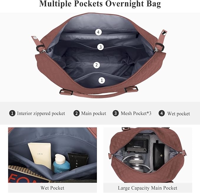 Travel Duffel Bag, Carry On Overnight Weekender Bags for Women | Travel Bag with Wet Pocket & Trolley Sleeve, For Spirit Airlines 18x14x8 Personal Item Bag