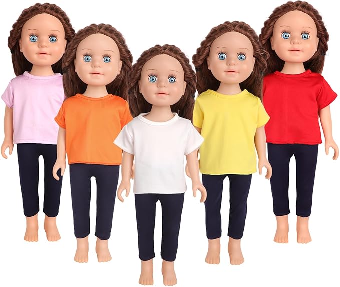 5-Piece Multicolor T-Shirts for 17-18 Inch Dolls / DIY Customizable Plain Tees (Mixed Color)