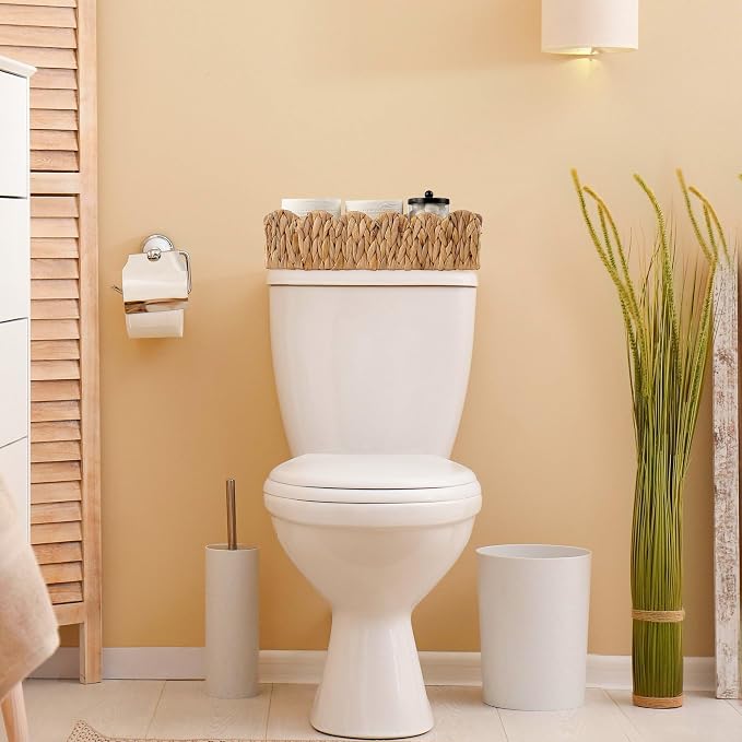 Bathroom Decor Basket for Toilet Paper Storage Baskets For Organizing | For Bedroom Living Room Kitchen Home Decor Scalloped Cute Basekt With Handle for Apartment Countertop,Natural