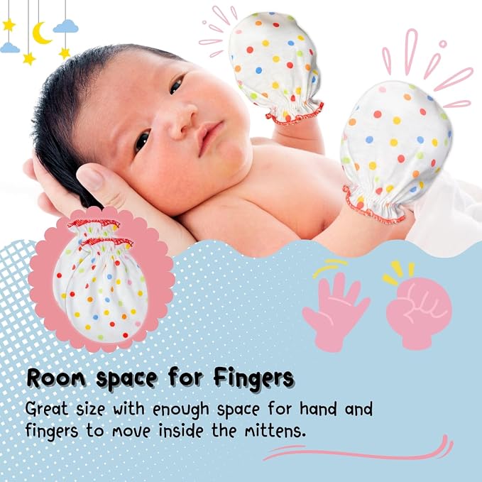 RATIVE Baby Mittens Newborn No Scratch Gloves, Organic Cotton Infant Mittens for Baby Boy & Girl, 0-6 Months