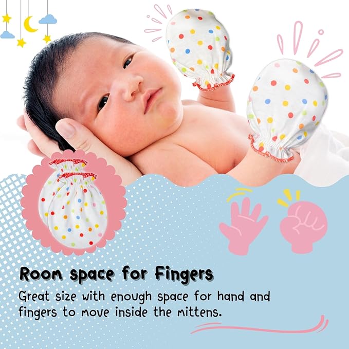 RATIVE Baby Mittens Newborn No Scratch Gloves, Organic Cotton Infant Mittens for Baby Boy & Girl, 0-6 Months