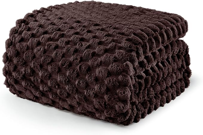 Exclusivo Mezcla 3D Fleece King Size Blanket for Bed, Coffee | Extra Soft Fuzzy Plush Lightweight Bed Blankets, Cozy Fluffy Decorative Blankets for All Seasons, 90x104 Inches
