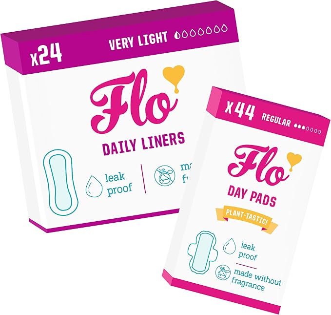 FLO Bamboo Day Pads & Liners Bundle - 68 Count, Extra Heavy, Unscented, Organic Bamboo, Vegan & Cruelty Free