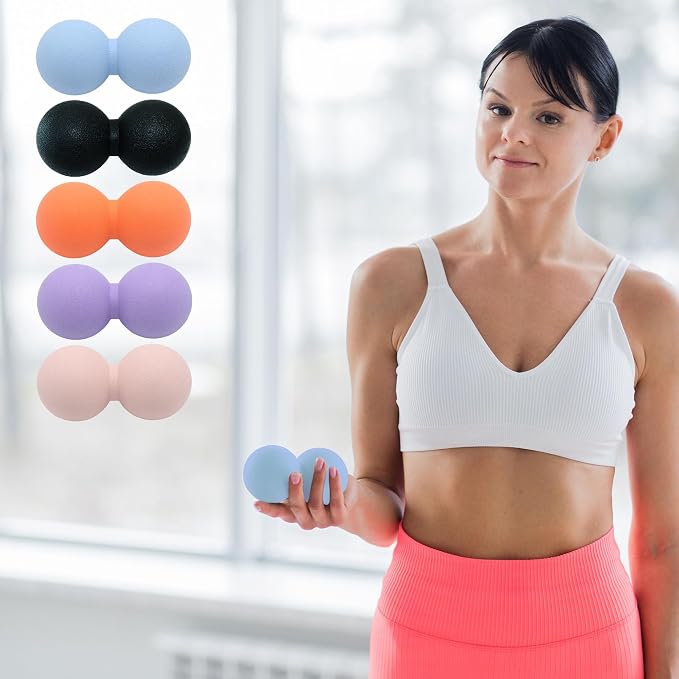 Small Hard Peanut Massage Ball, Double Ball Peanut Roller Mobility Massager Tool for Deep Tissue Massage Physical Therapy Myofascial Release Trigger Point Muscle Relax Pain Relief Acupressure (Pink)
