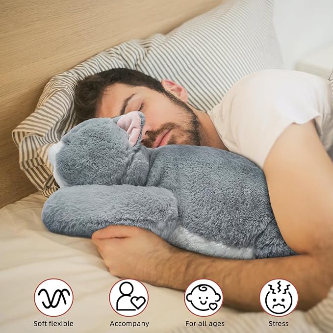 Niuniu Daddy Weighted Stuffed Animals for Anxiety, 3.3lbs Weighted Cat Plushies Toy for Adults Kids, 20‘ Large Grey Stuffed Cat Plush Pillow as Gift for Valentine Birthday Include Bag, Stickers, Card