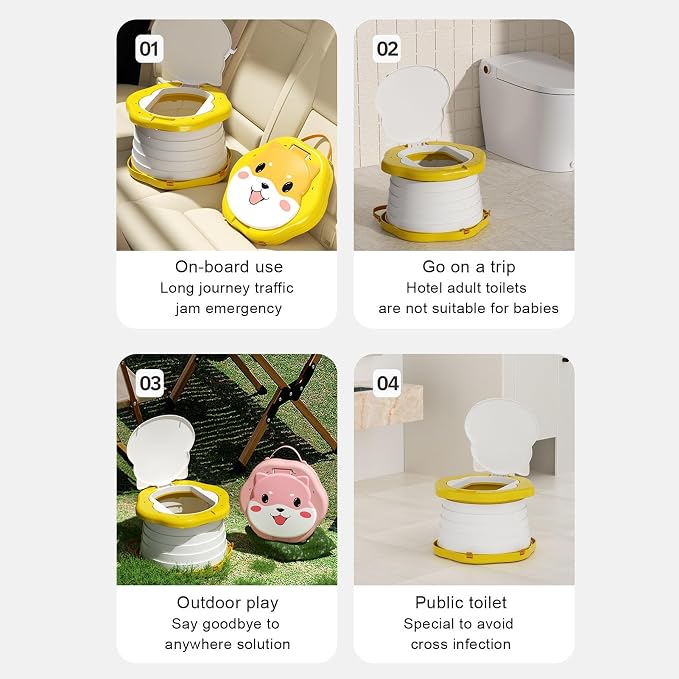 Portable Foldable Travel Potty Seat for Toddler, Training Toilet Seat Emergency Toilet for Car, Children Toilet with Splash Guard for Toddler Travel, Camping, Indoor and Outdoor Use Yellow