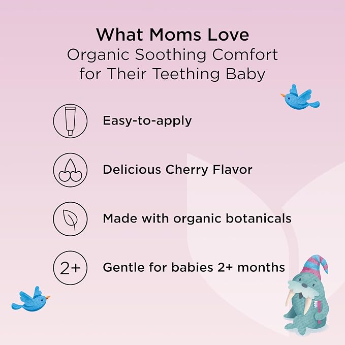 Hyland's Baby Nighttime Oral Soothing Gel - .53 oz, Organic Cherry Flavor - Nighttime Baby Gel for Oral Discomfort and Teething Support with Chamomile, Calendula, Fennel & Lemon Balm