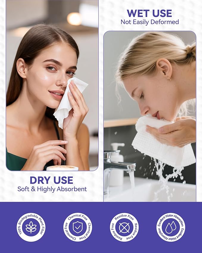 Face Towels Disposable, Face Towelette Disposable, Soft Disposable Face Towel for Makeup Remover, Thick Face Cloths for Women Cleansing, Skin Care, 7.8"×7.8", 80 Count (4 Pack)