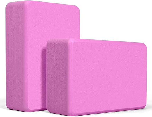 Yoga Blocks 2 Pack, Premium Yoga Brick Foam Blocks to Improve Strength, Flexibility & Balance, Light Weight - Safe and Stable Support for Yoga, Pilates, Meditation & Stretching