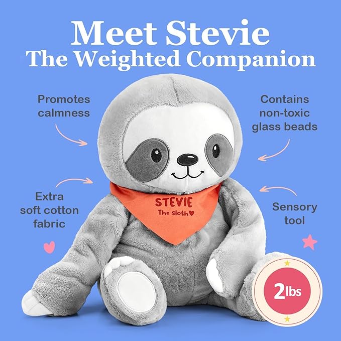 Lilly's Love Weighted Stuffed Animal, 2lb | Sensory Plush for Kids & Adults | Machine Washable Plushie w/Removable Inner | Calming Weighted Stuffed Animal for Anxiety, Stevie The Sloth