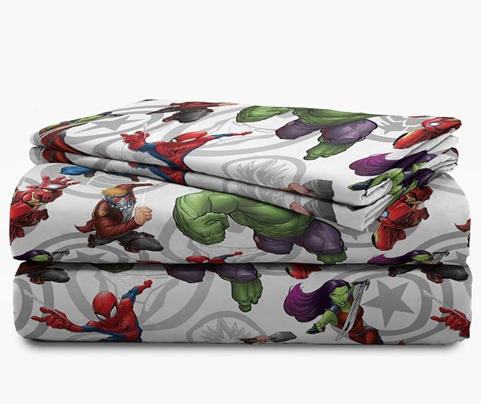 Jay Franco Kids Sheet Set with Fitted, Flat Sheets & Pillow Cover - Ultra-Soft Bedding with Pillowcase for Room Decor, Multi - Avengers, 4 Piece Full