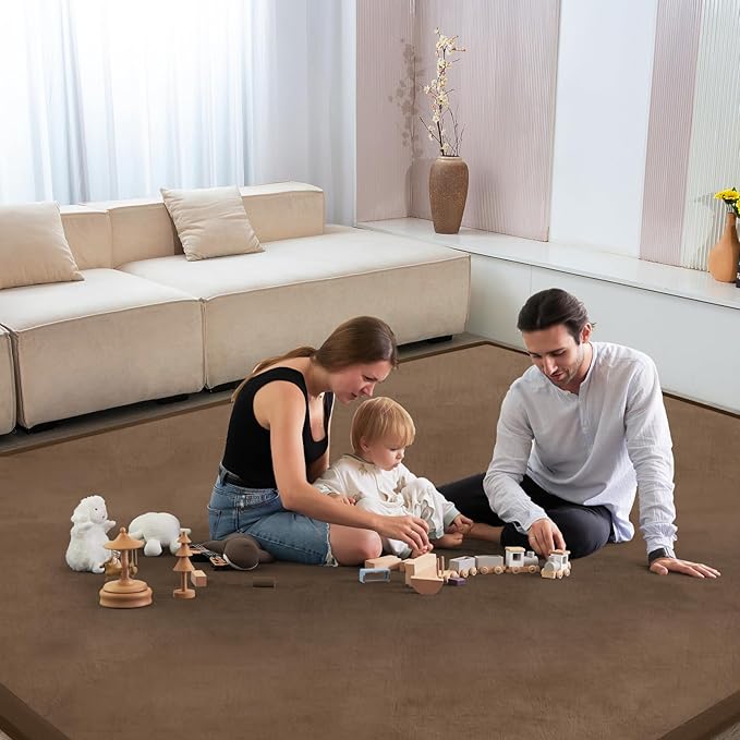 Baby Play Mat for Floor Nursery Rug Muscle Mat Area Rug Playroom Rug 59"x59" Playpen Mat Elastic Foam 1.3" Thick Crawling Mat for Babies,Toddlers, Infants, Kids,Chestnut