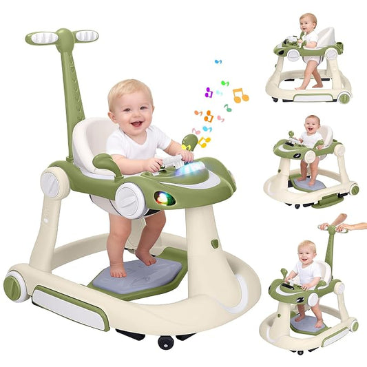 Baby Walker, 4-in-1 Baby Walker with Wheels Portable, Foldable Infant Toddler Walker for Boys Girls 6-18 Month (Bean Green)