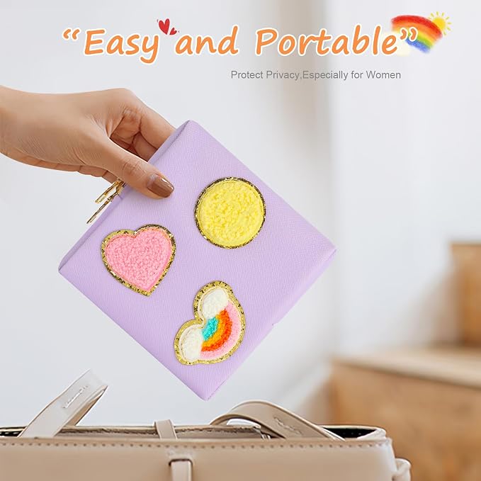 2 Pack Period Bag, PU Leather Sanitary Napkin Storage Bag for Feminine Pads Liners Tampons and Reusable Pads,Functional Sanitary Pads Pouches First Period Kit for Women Ladies Gift