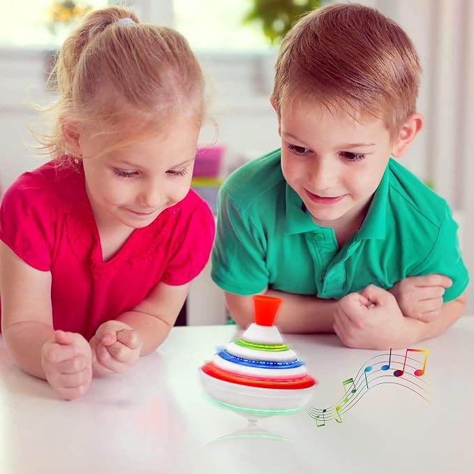PATKAW Musical Spinning Top for Kids with LED Lights and Music, Light Up Spinning Toy for Toddlers, Interactive Sensory Gyroscope for Birthday Party Favors