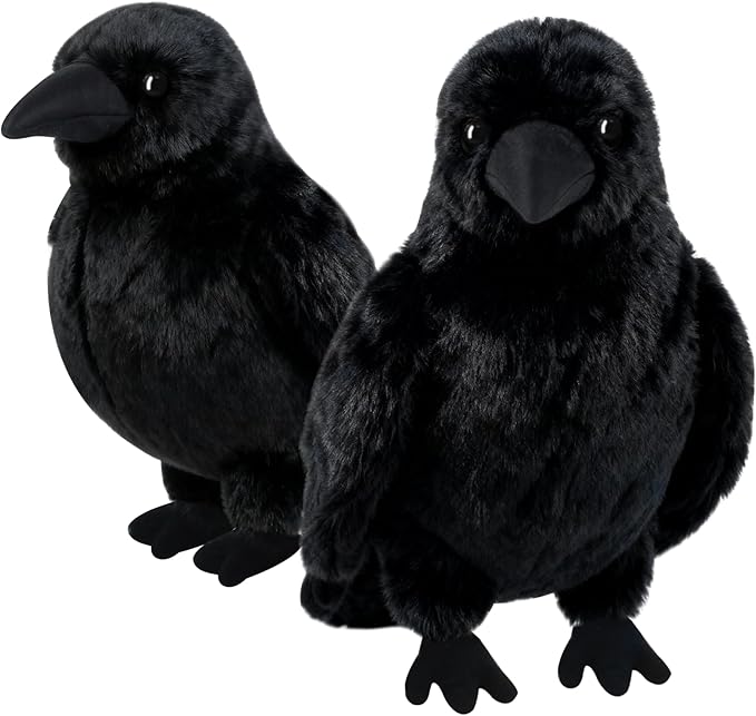 2pcs Simulated Crows,Cute Black Raven Stuffed Animal Plush Toy,Soft Little Bird Raven Stuffed Toys,Black Feather Birds Prop for Indoor Outdoor 9.84''