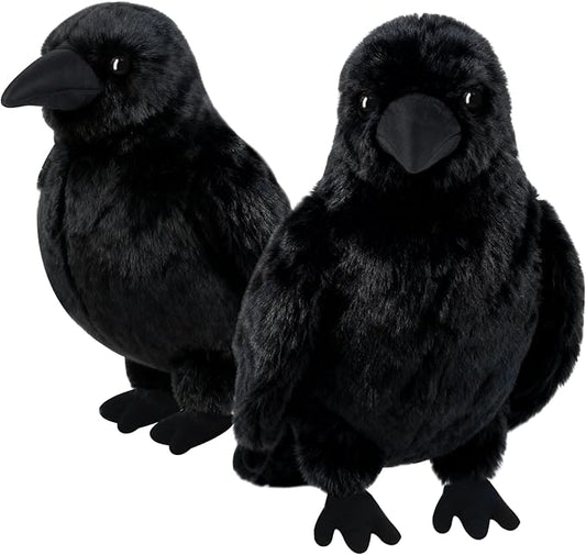 2pcs Simulated Crows,Cute Black Raven Stuffed Animal Plush Toy,Soft Little Bird Raven Stuffed Toys,Black Feather Birds Prop for Indoor Outdoor 9.84''